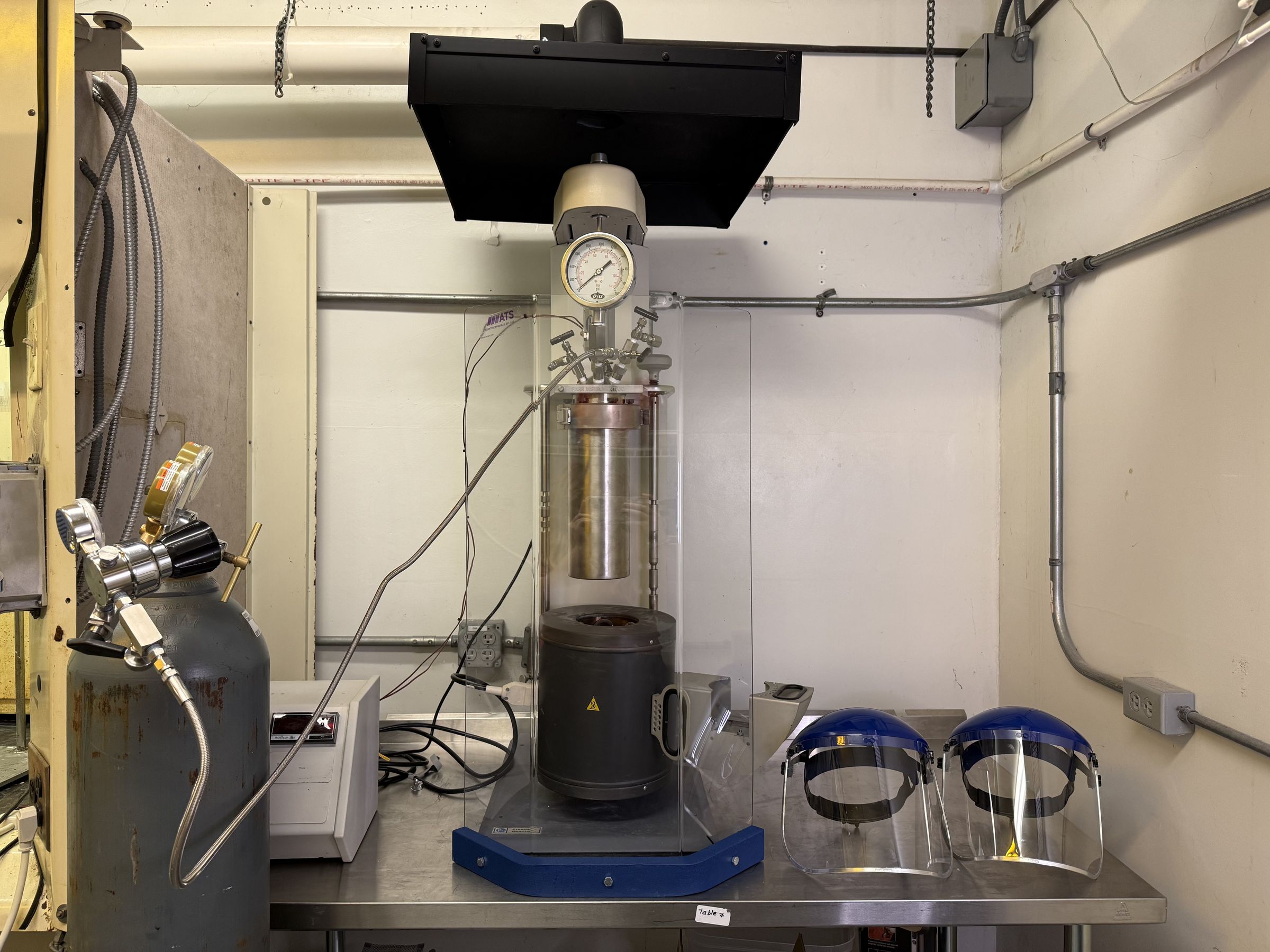 High-pressure Parr reactor with blast shielding in MacroVation's Fairlawn lab
